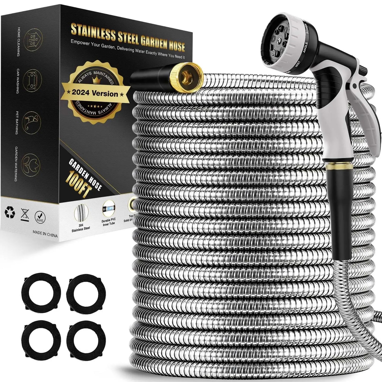 Lefree Garden Hose 25ft-100ft, Metal Garden Hose with Nozzle, Leak Proof Water Hose, 3/4" Fittings Metal Hose for Yard, Flexible by Anti Spier