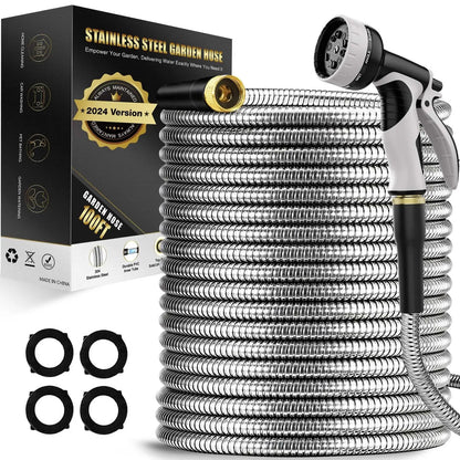Lefree Garden Hose 25ft-100ft, Metal Garden Hose with Nozzle, Leak Proof Water Hose, 3/4" Fittings Metal Hose for Yard, Flexible by Anti Spier