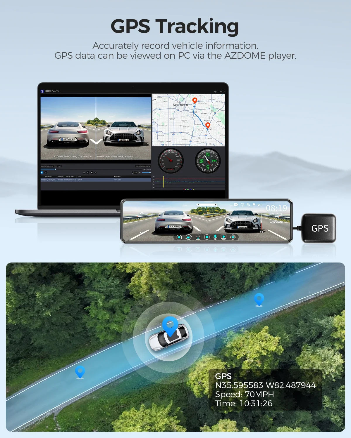 2024 New AZDOME Dash Cam PG18S 12" Full Screen Touching Stream Mirror WiFI Front Rear Cam Car DVR FHD Video Recorder Night Visio by Anti Spier