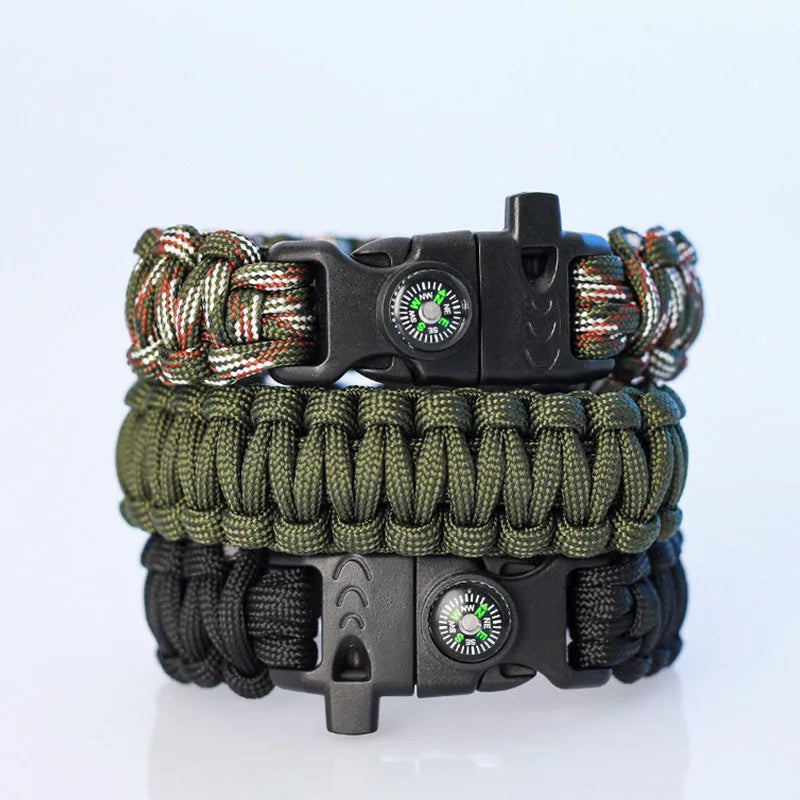 Multifunction Paracord Survival Bracelet Outdoor Travel Camping Hiking Emergency Braided Rope Chain with Whistle and Compass by Anti Spier