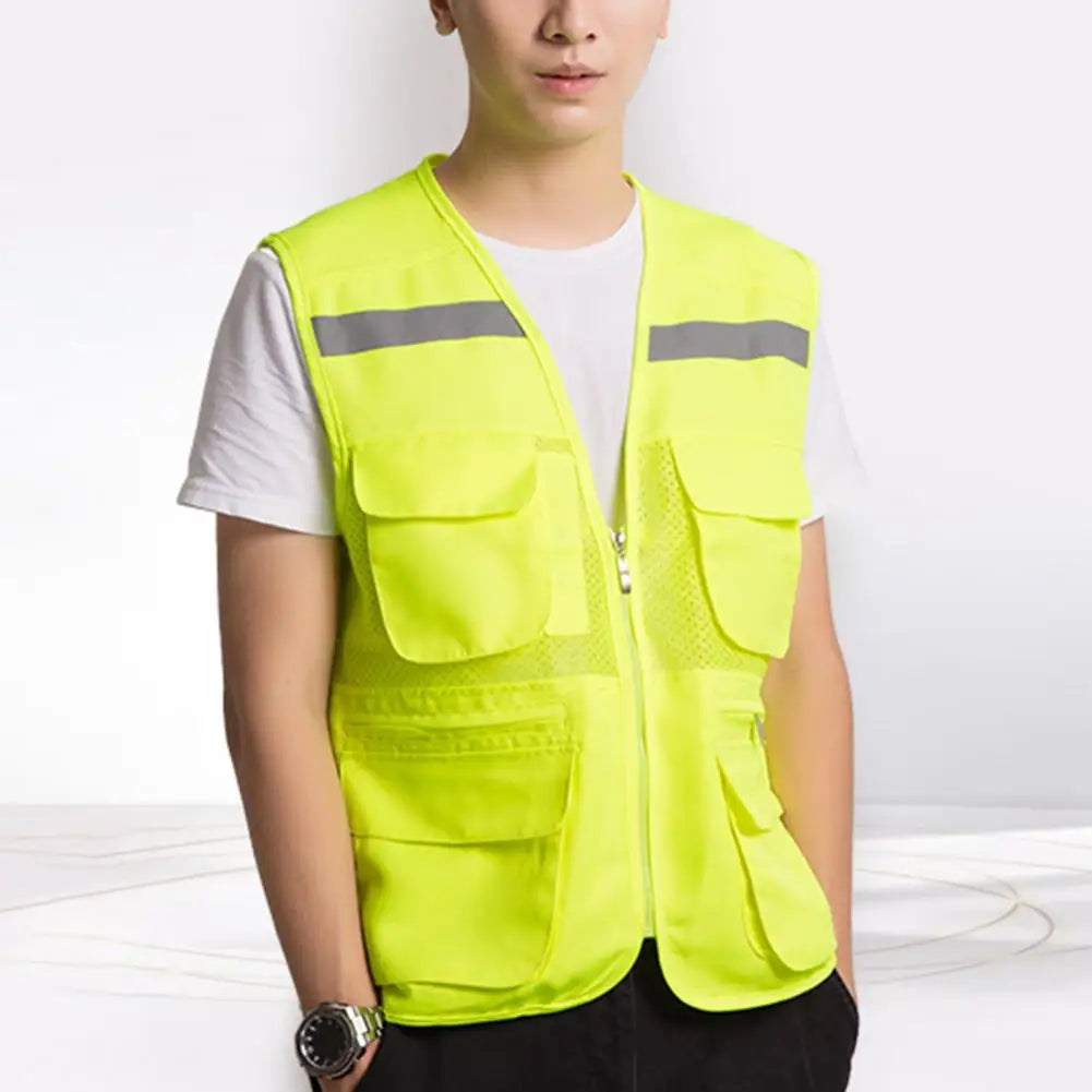 Stylish Vest Coat Breathable Cargo Vest Mesh Stitching Reflective Night Safety Waistcoat Safe by Anti Spier