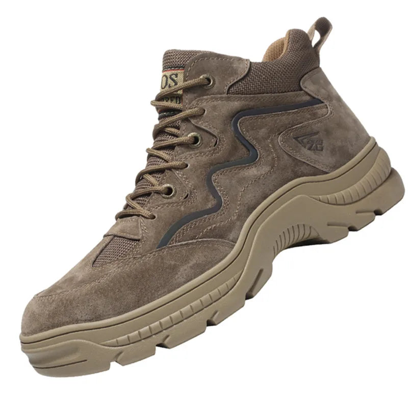Reflective Strip Design Safety Work Shoes For Men Cow Suede Leather Indestructible Construction Boots Steel Toe Male Footwear by Anti Spier