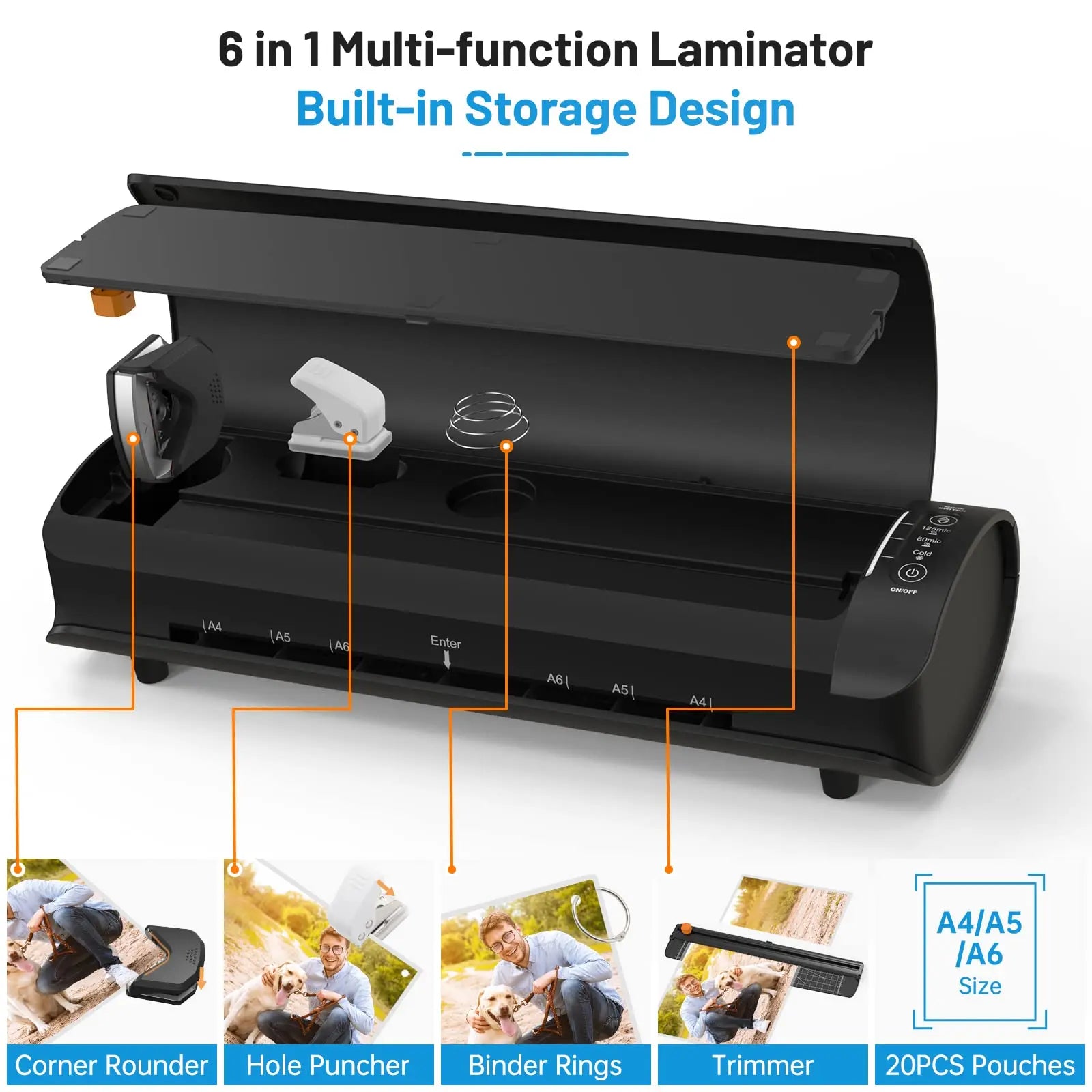 Laminator, Laminator Machine with Laminating Sheets & 60s Warm Up, 6 in 1 Hot & Cold A4 Laminating Machine, 9 Inch by Anti Spier