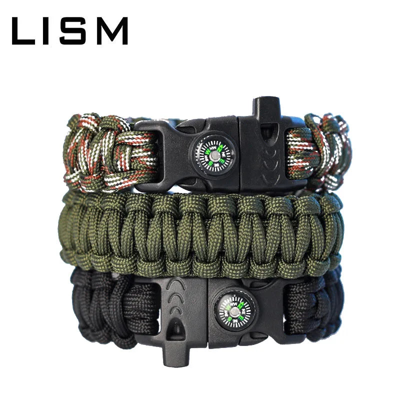 Multifunction Paracord Survival Bracelet Outdoor Travel Camping Hiking Emergency Braided Rope Chain with Whistle and Compass by Anti Spier