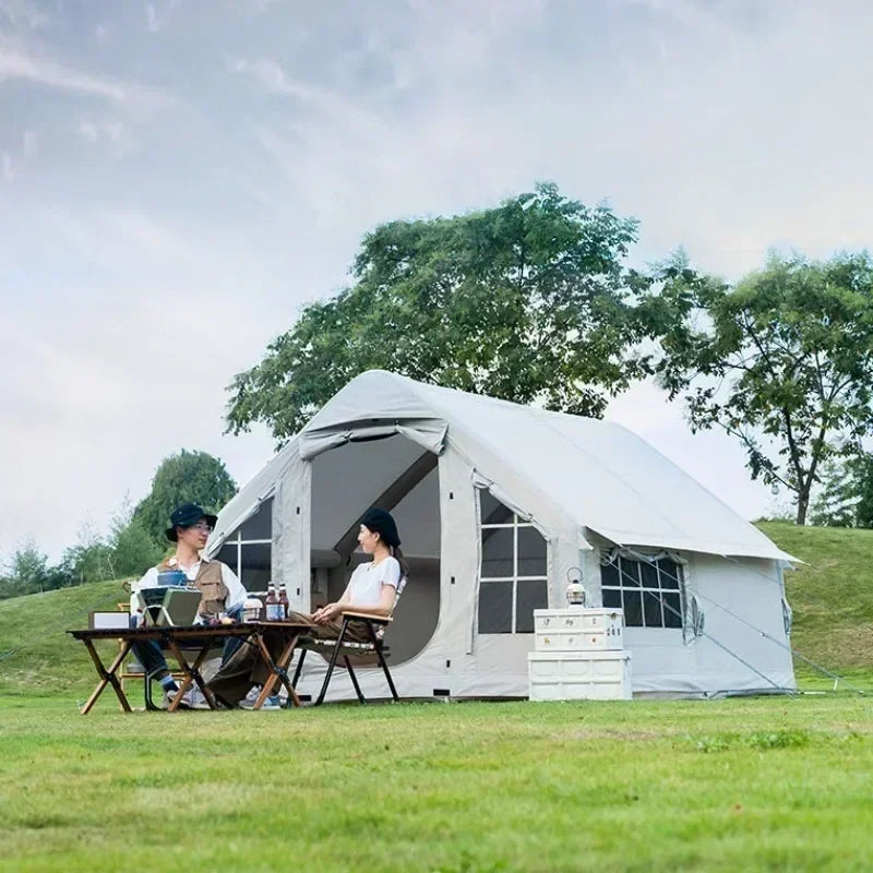 Inflatable camping tent no need to build 10 square meters 6-8 person space chimney design windproof and rainproof by Anti Spier