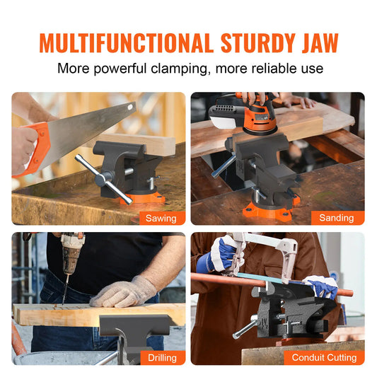 VEVOR Bench Vise 4.5" 6" 6.5" Multipurpose with Swivel Base & Anvil Heavy Duty Cast Iron for Drilling, Conduit Cutting, Sanding by Anti Spier