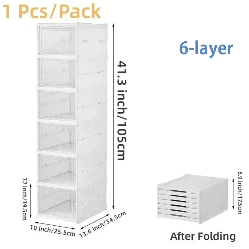 Foldable Shoe Rack Organizer 6 Layers Transparent Tackie Box Collapsible Home Sneaker Storage Stackable Shoes Cabinet For Closet by Anti Spier