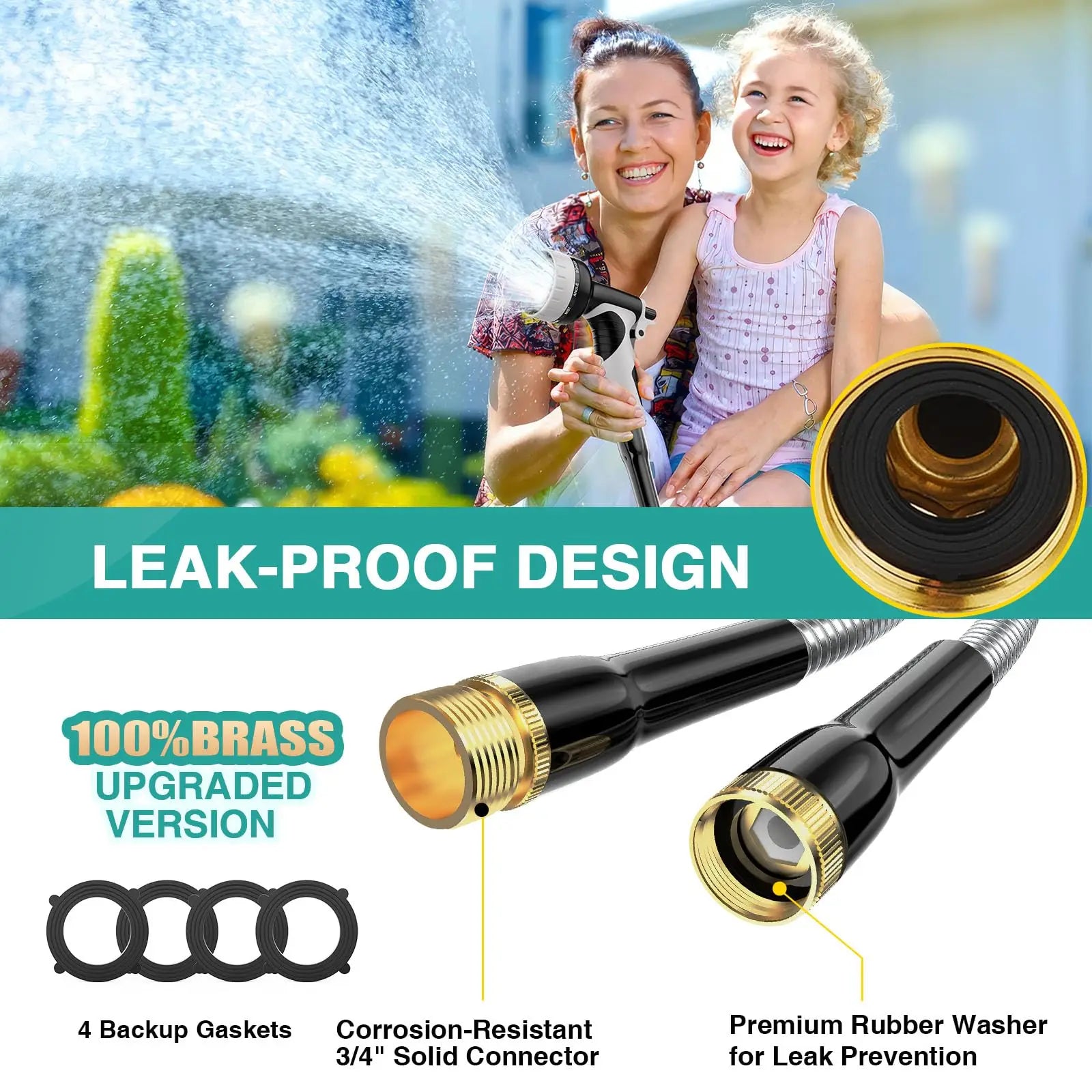 Lefree Garden Hose 25ft-100ft, Metal Garden Hose with Nozzle, Leak Proof Water Hose, 3/4" Fittings Metal Hose for Yard, Flexible by Anti Spier