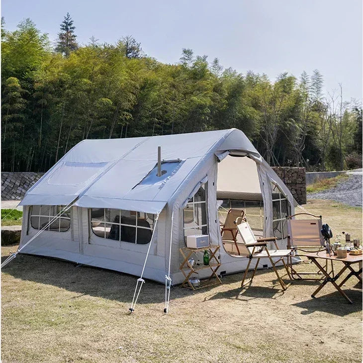 Inflatable camping tent no need to build 10 square meters 6-8 person space chimney design windproof and rainproof by Anti Spier