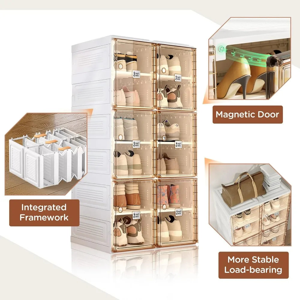 Shoe Cabinet Storage Box, Portable Folding Shoe Rack, Large Sports Shoes Cabinet Box Strong and Easy To Assemble 8-16 Grids by Anti Spier