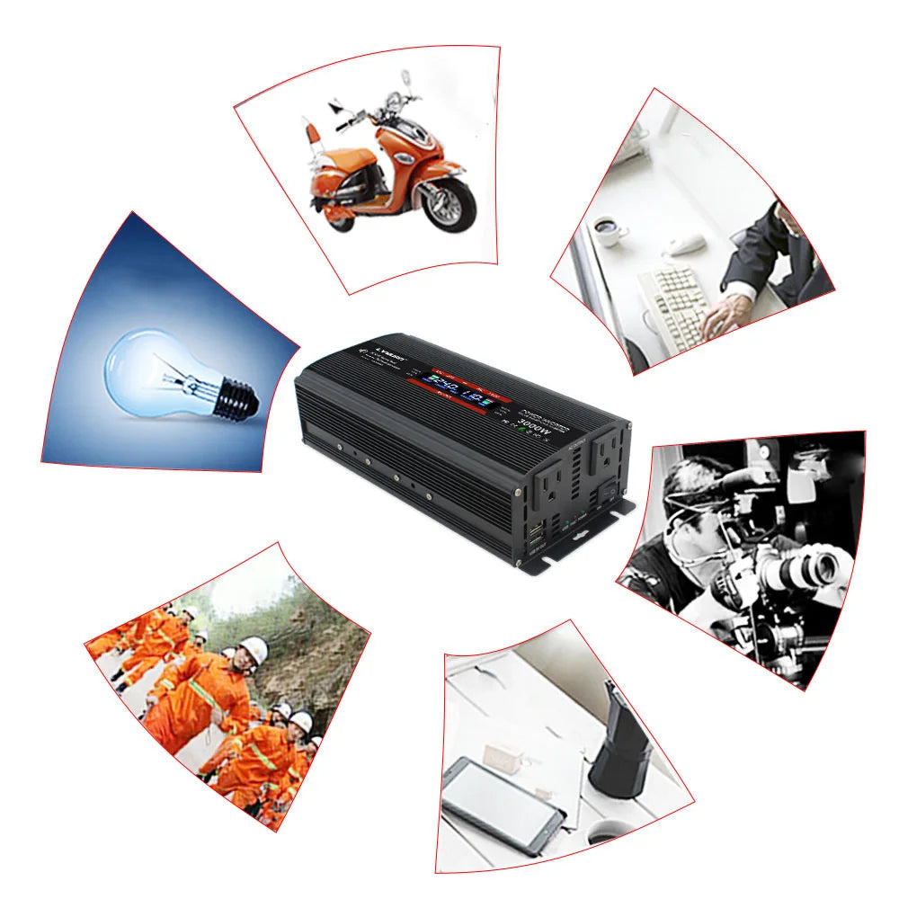 1500W/3000W Inverter Modified Sine Wave Inverter DC12VAC 110V Outdoor Working Power Converter With LCD Display by Anti Spier
