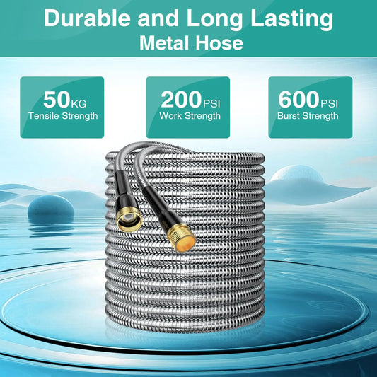 Lefree Garden Hose 25ft-100ft, Metal Garden Hose with Nozzle, Leak Proof Water Hose, 3/4" Fittings Metal Hose for Yard, Flexible by Anti Spier
