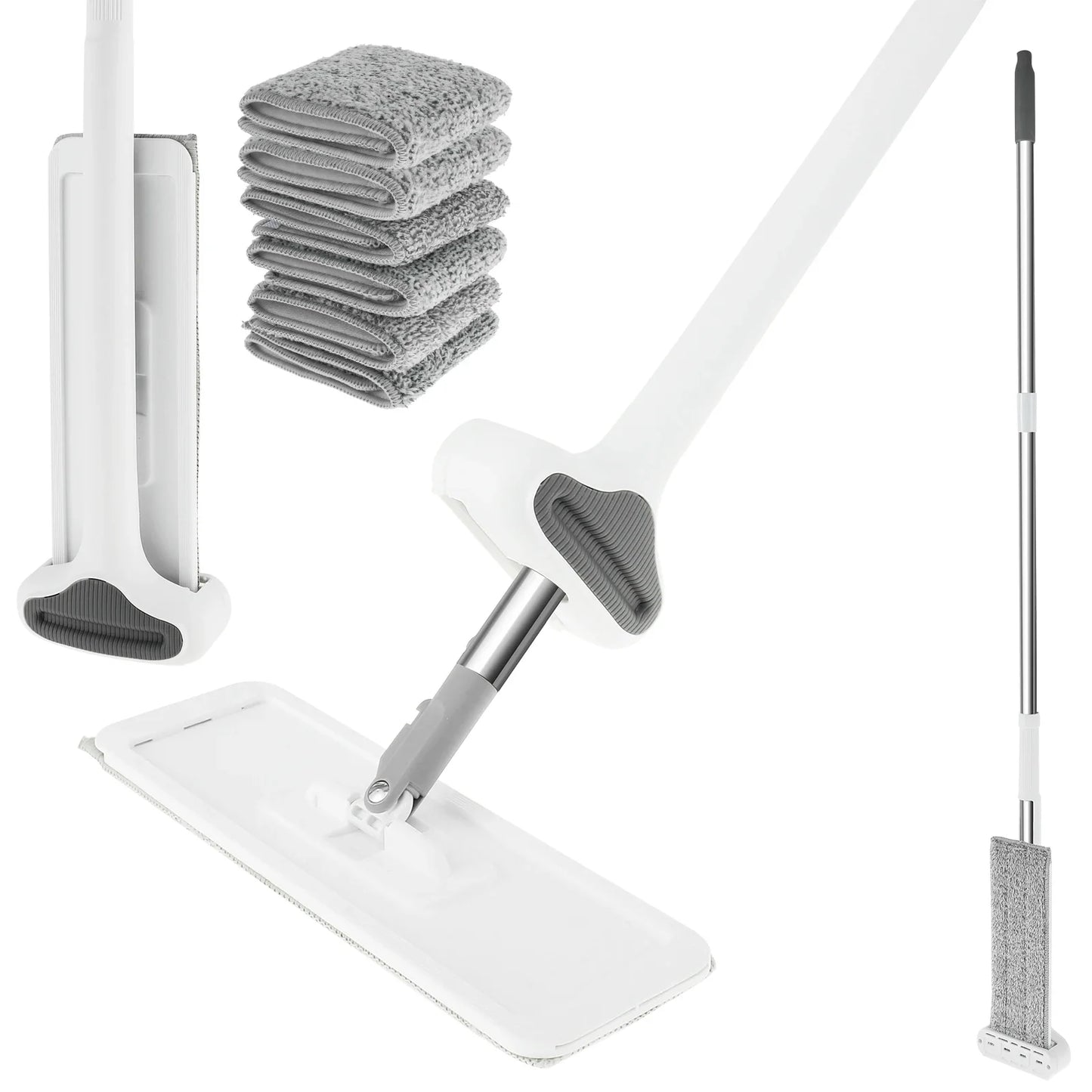 Microfiber Flat Mop 360 ° Rotating Flat Floor Mop Self Wringing Dust Mop with Dewatering Scraper for Kitchen Home Cleaning Mop by Anti Spier