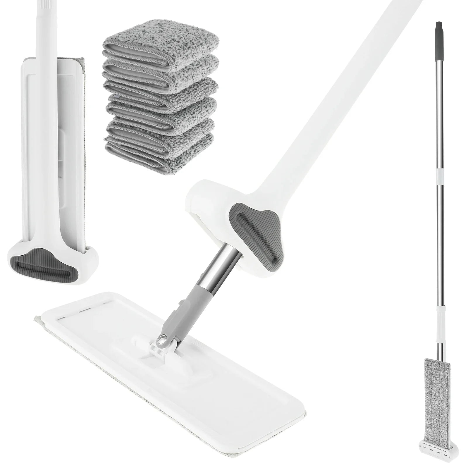 Microfiber Flat Mop 360 ° Rotating Flat Floor Mop Self Wringing Dust Mop with Dewatering Scraper for Kitchen Home Cleaning Mop by Anti Spier
