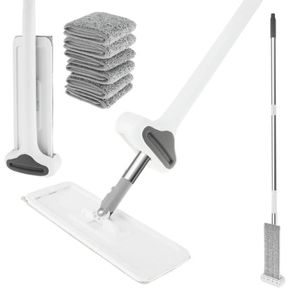 Microfiber Flat Mop 360 ° Rotating Flat Floor Mop Self Wringing Dust Mop with Dewatering Scraper for Kitchen Home Cleaning Mop by Anti Spier