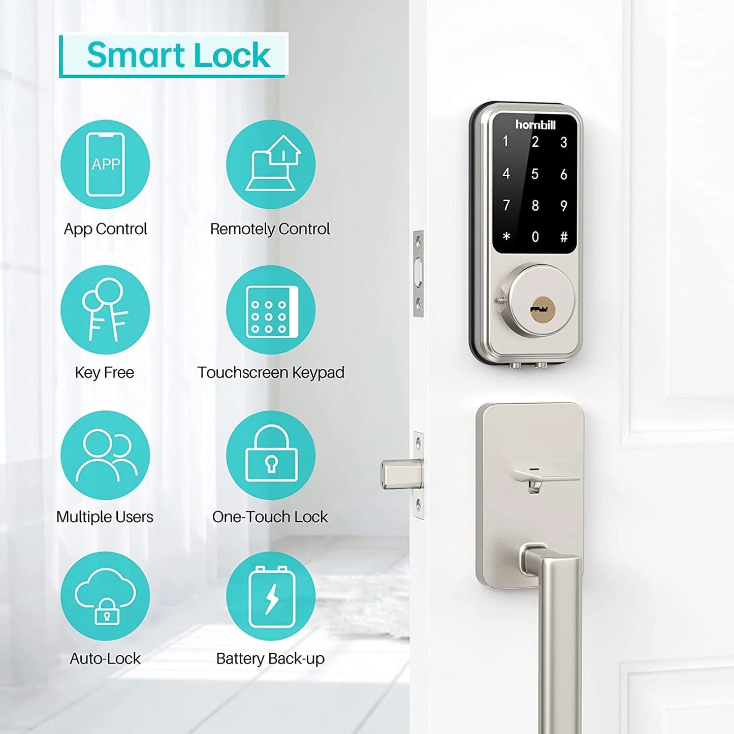 Hornbill Smart Front Door Lock Deadbolt Keyless Entry Locks Electronic Digital Keypad Bluetooth Security For Home Office Airbnb by Anti Spier