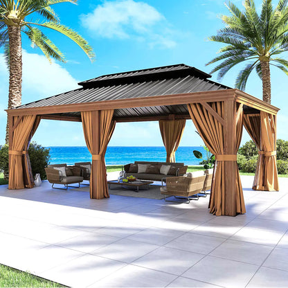 20Ft. W x 12Ft. D Outdoor Cedar Framed Gazebo with Steel Hardtop Permanent Wooden Finished Pavilion by Anti Spier