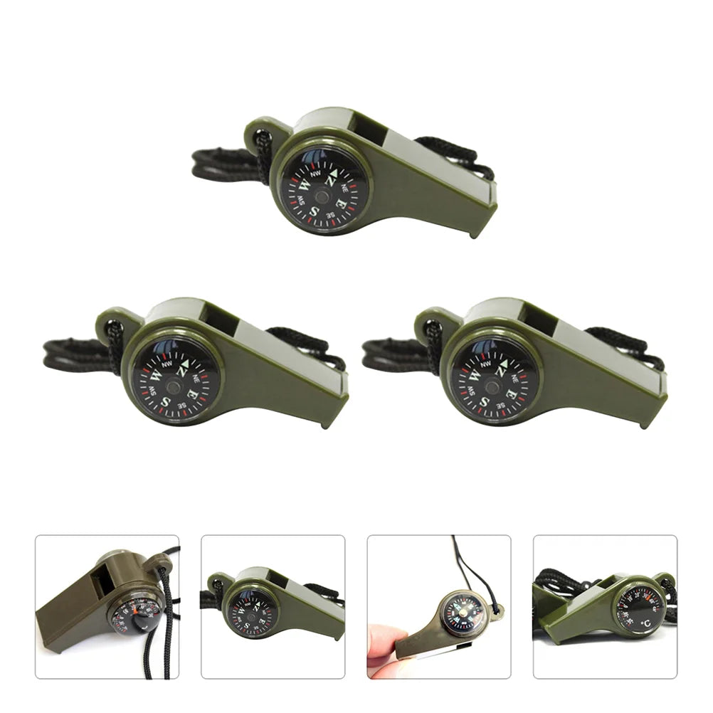 3 Pcs Compass Whistle Rescue Multifunction Camping Outdoor Survival Thermometer by Anti Spier