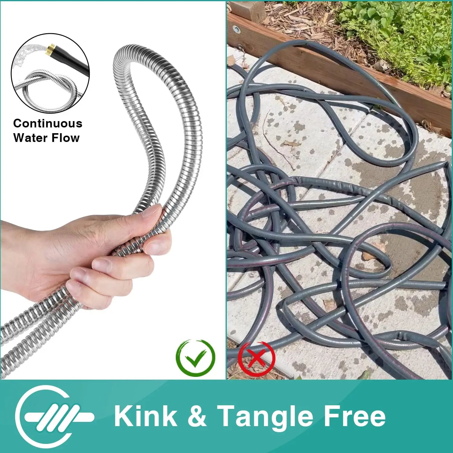 Lefree Garden Hose 25ft-100ft, Metal Garden Hose with Nozzle, Leak Proof Water Hose, 3/4" Fittings Metal Hose for Yard, Flexible by Anti Spier