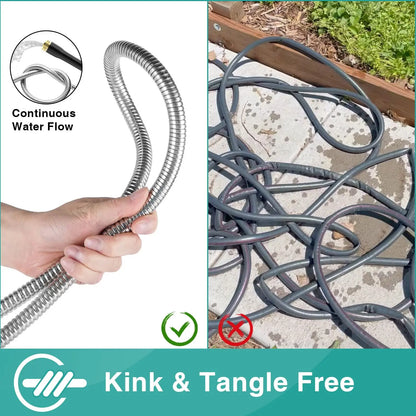 Lefree Garden Hose 25ft-100ft, Metal Garden Hose with Nozzle, Leak Proof Water Hose, 3/4" Fittings Metal Hose for Yard, Flexible by Anti Spier