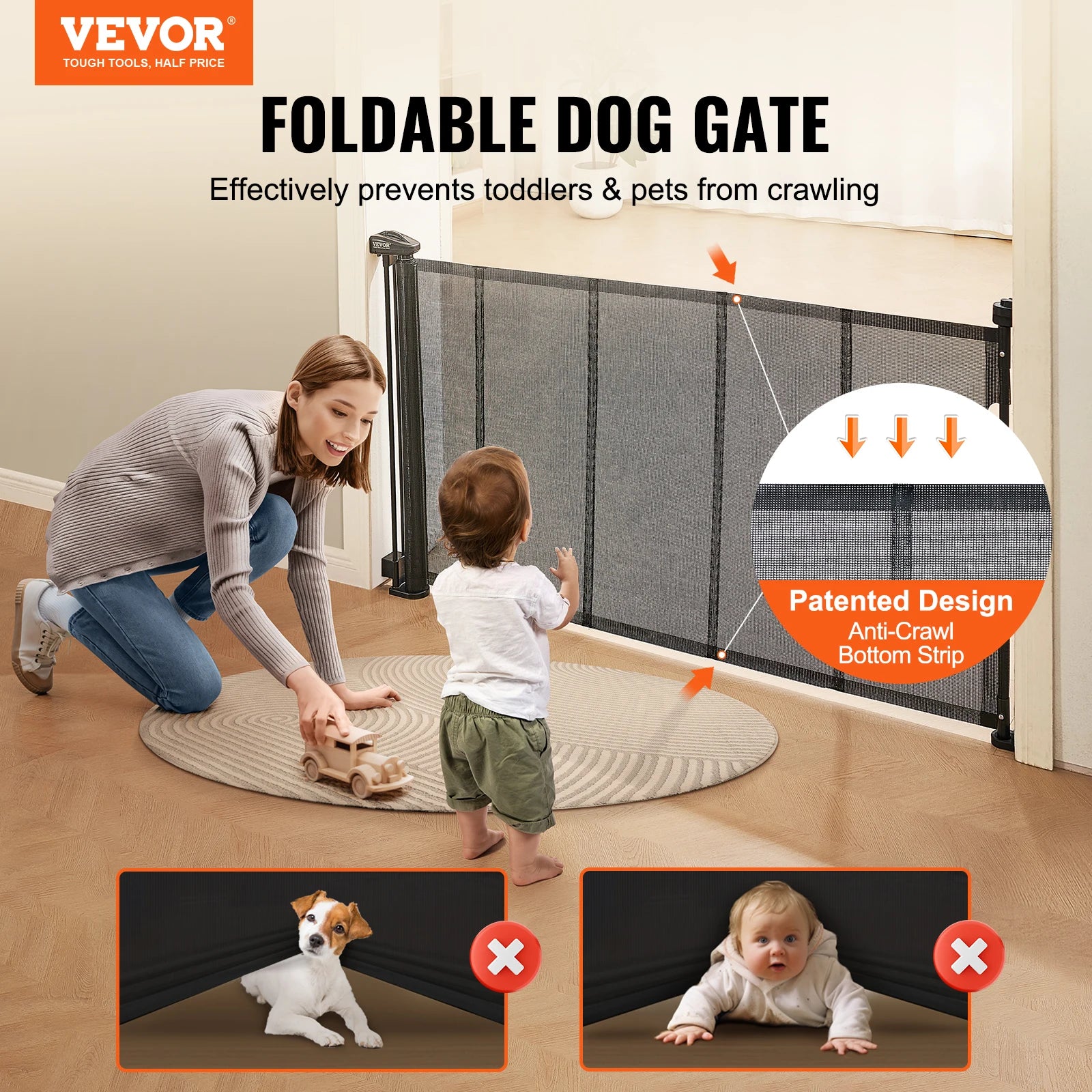 VEVOR Retractable Baby Gate Tall Mesh Baby Gate Extends up to Wide Retractable Gate for Kids or Pets Retractable Dog Gates by Anti Spier