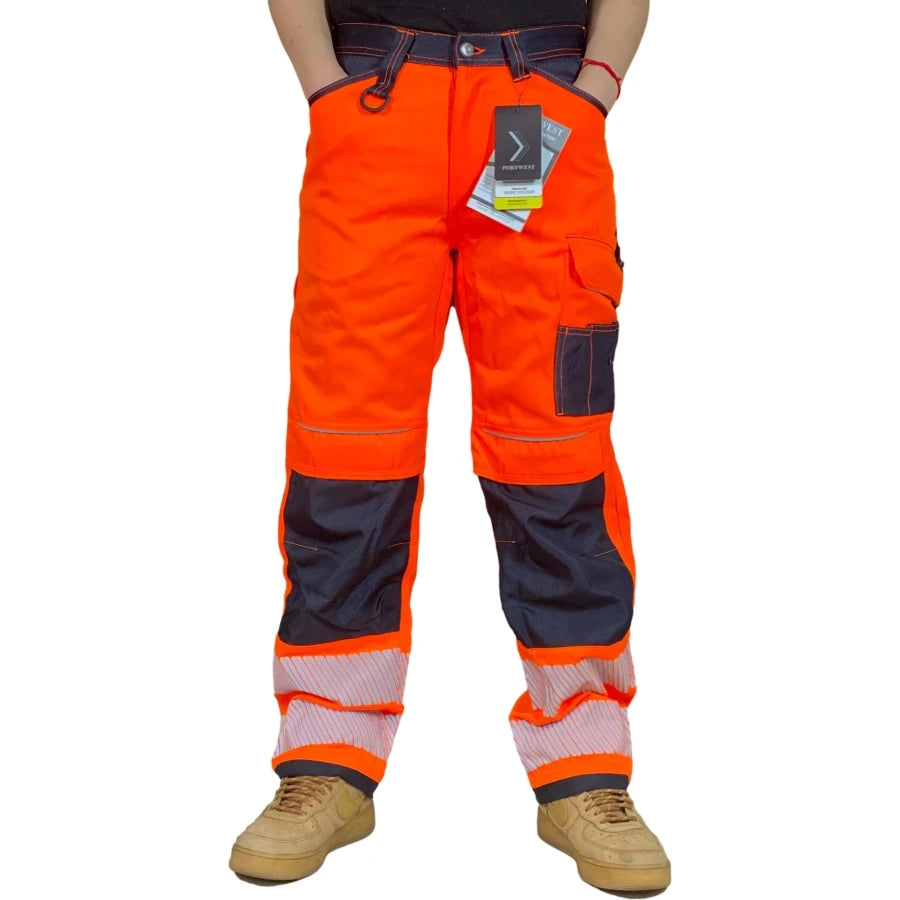 Reflective Stripe Pants Multi Pockets Cotton Construction Work Pants for Men Ouddoor Road Workwear Trousers Safety Cargo Pants by Anti Spier