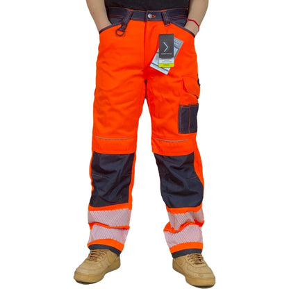 Reflective Stripe Pants Multi Pockets Cotton Construction Work Pants for Men Ouddoor Road Workwear Trousers Safety Cargo Pants by Anti Spier