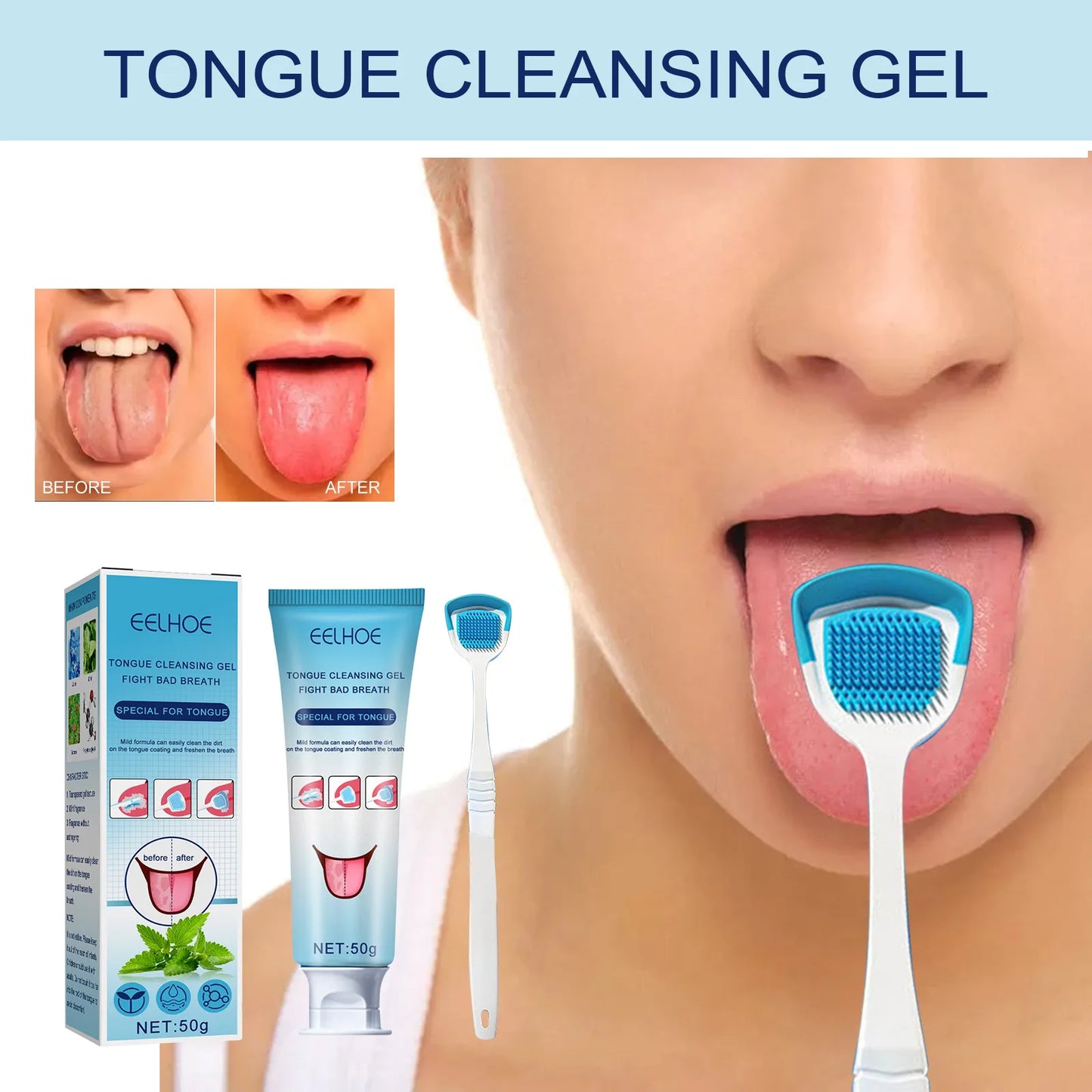 Tongue Cleansing Gel Tongue Coating Removal Kit Removing Thick White Tongue Coating,Balance Flora Freshing Breath Oral Care Tool by Anti Spier