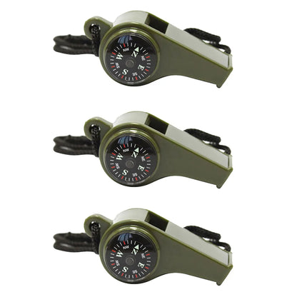 3 Pcs Compass Whistle Rescue Multifunction Camping Outdoor Survival Thermometer by Anti Spier