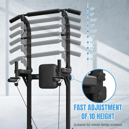 Pull Up Dip Station for Home Gym, Power Tower with Backrest, Adjustable Height Pull Up Bar Stand by Anti Spier