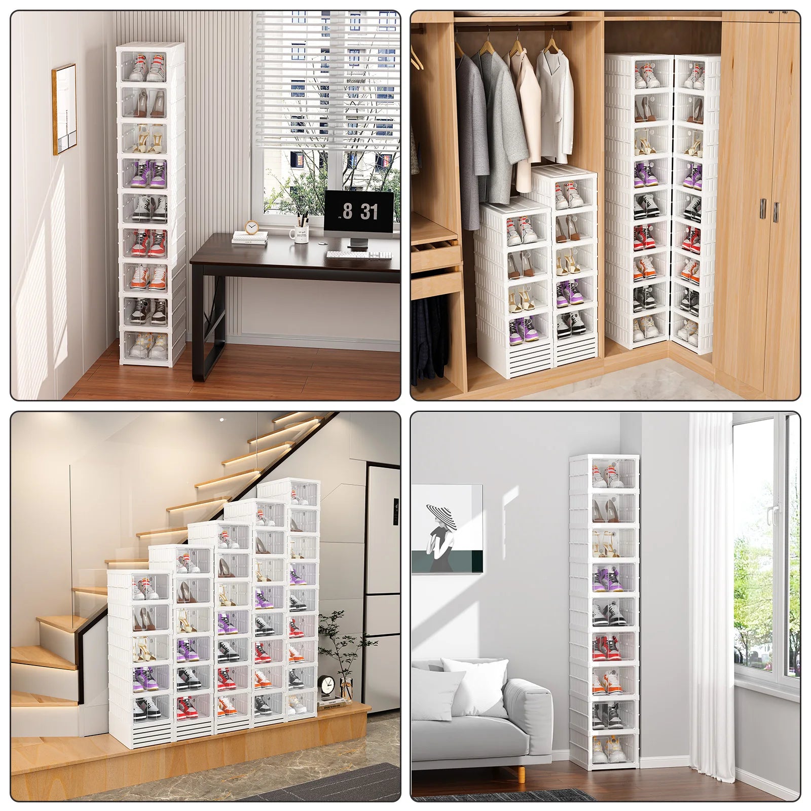 6/9 Layers Shoes Box Foldable Transparent Sneaker Shoe Storage Organizers Box Stackable Dustproof High-top Cabinet Shoe Rack She by Anti Spier