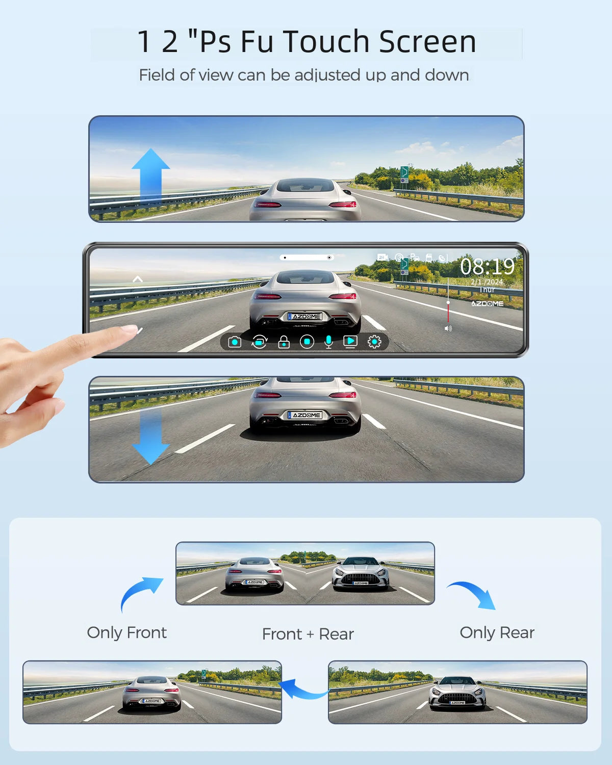 2024 New AZDOME Dash Cam PG18S 12" Full Screen Touching Stream Mirror WiFI Front Rear Cam Car DVR FHD Video Recorder Night Visio by Anti Spier