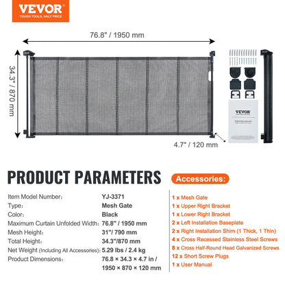 VEVOR Retractable Baby Gate Tall Mesh Baby Gate Extends up to Wide Retractable Gate for Kids or Pets Retractable Dog Gates by Anti Spier