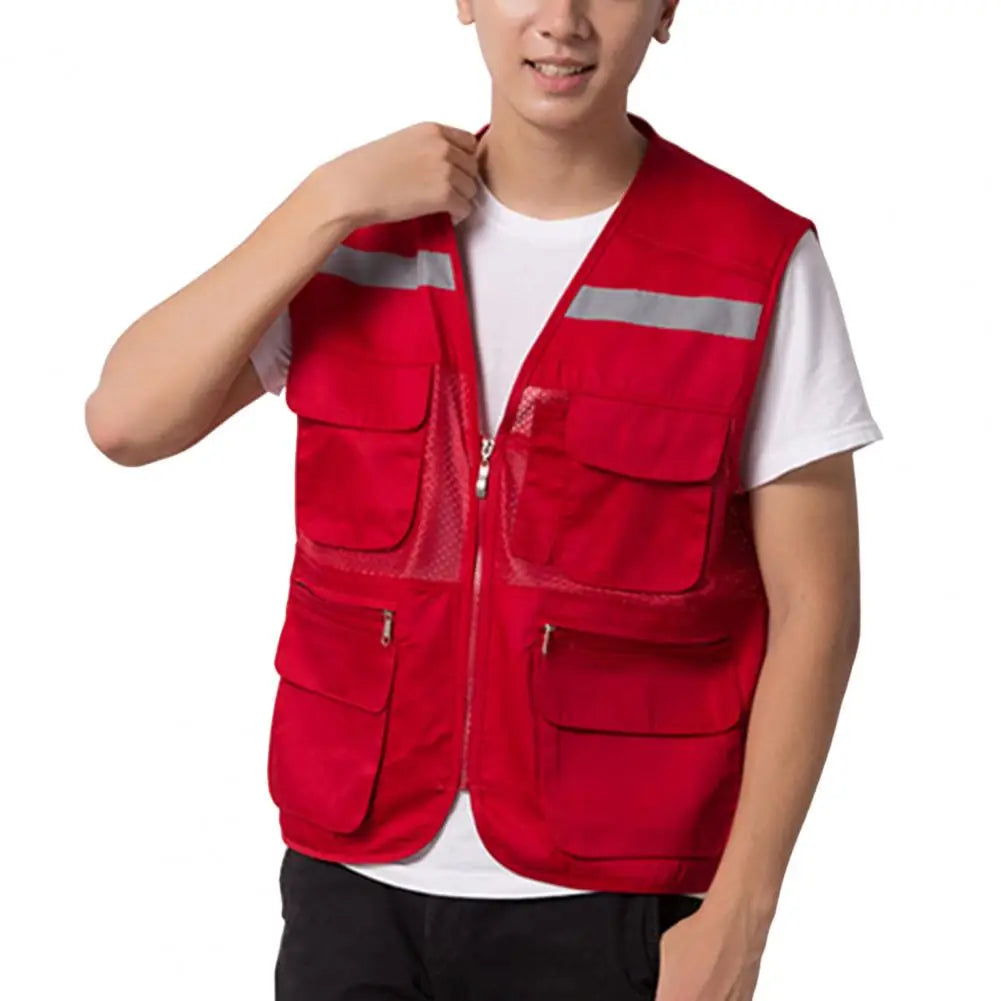 Stylish Vest Coat Breathable Cargo Vest Mesh Stitching Reflective Night Safety Waistcoat Safe by Anti Spier