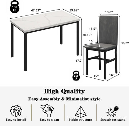 Dining Table Set for 4, 5-Piece Marble DiningTableSet with 4 Velvet Metal Frame Chairs for Kitchen, Bar, Living Room by Anti Spier