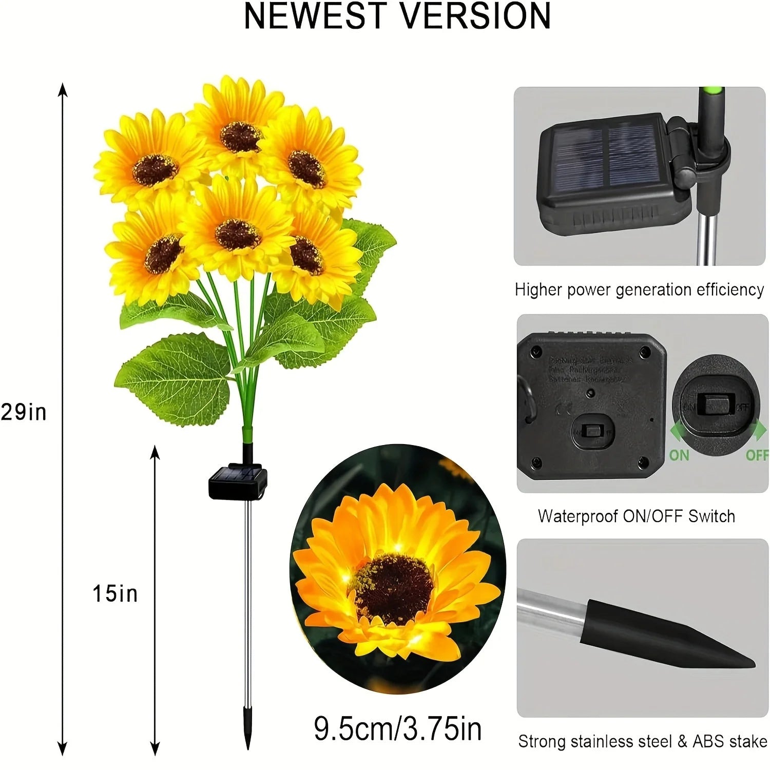 4Pack Solar Sunflower Lights Outdoor Flower Garden Stake Lights Waterproof Thanksgiving Decor for Grave Pathway Wedding Party by Anti Spier