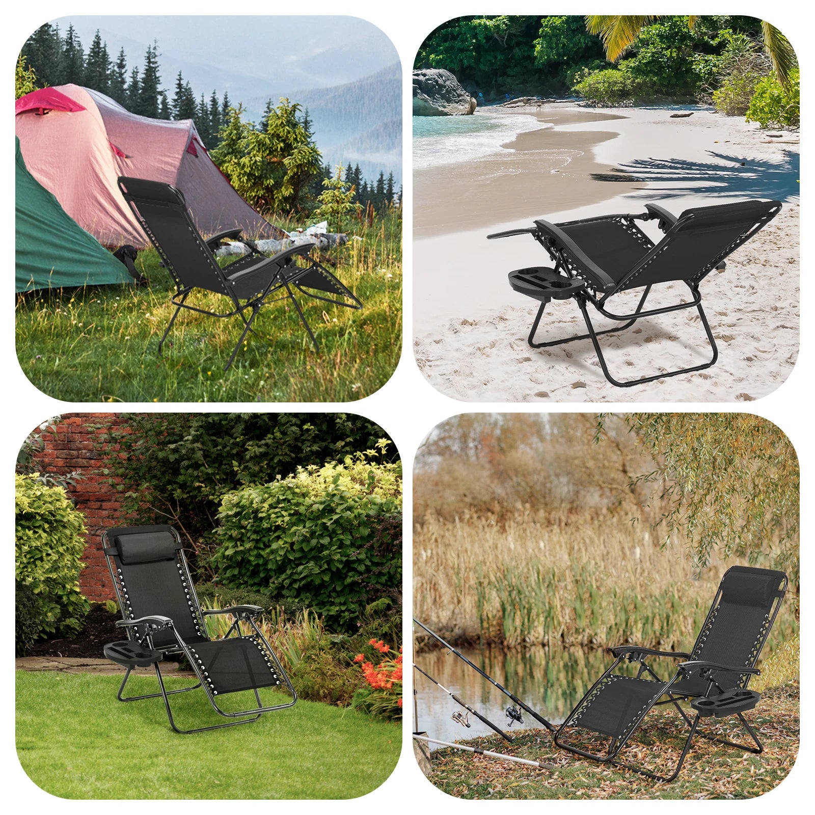 Zero Gravity Chair Patio Recliner Chair Folding Camping Chairs with Cup Holder Adjustable Headrest Reclining Lounge Chair by Anti Spier