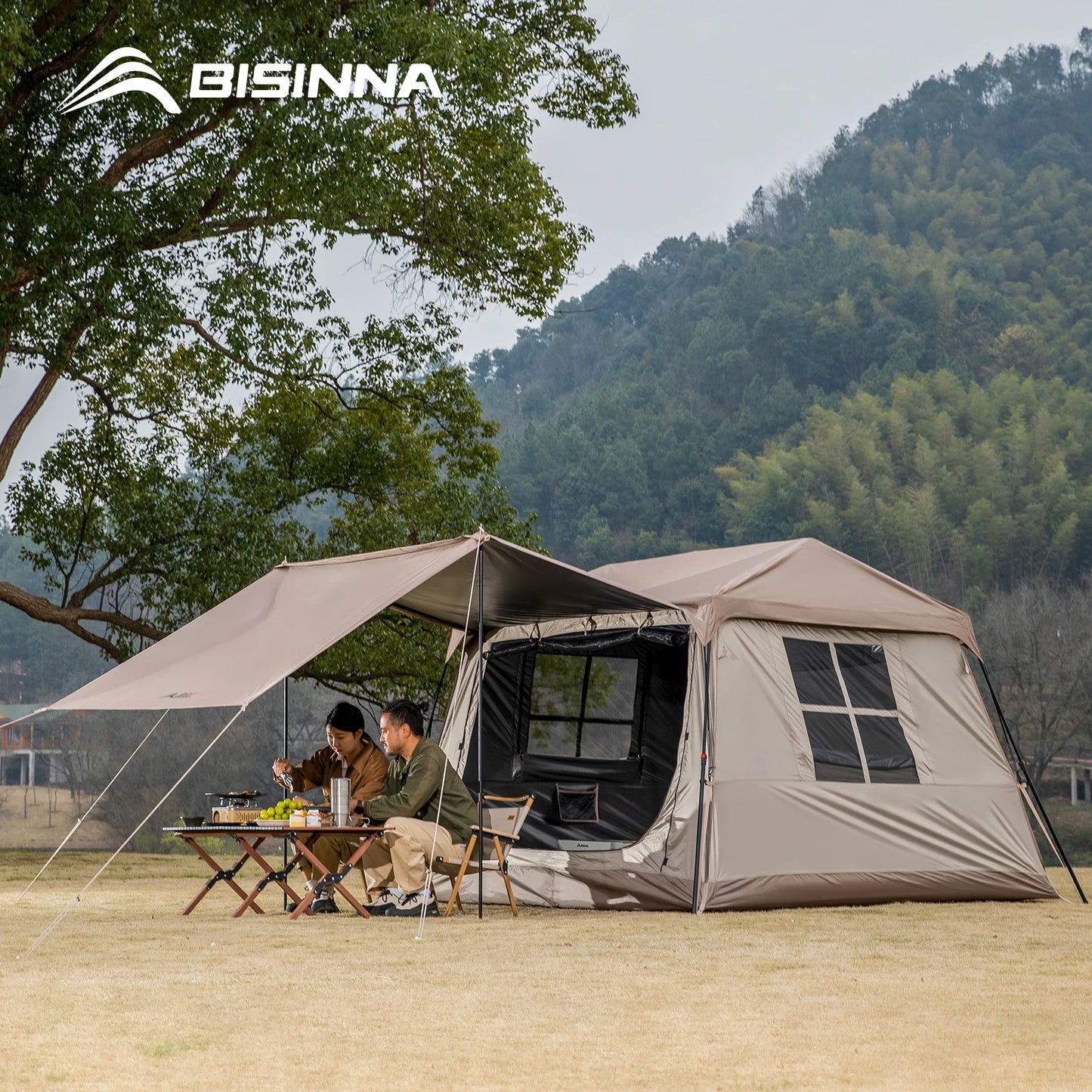 BISINNA One-touch Ridge Type Tent Titanium Glue 3-4 Person Outdoor Automatic Camping Family Tent by Anti Spier