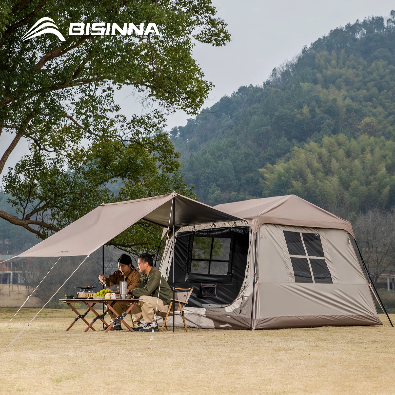 BISINNA One-touch Ridge Type Tent Titanium Glue 3-4 Person Outdoor Automatic Camping Family Tent by Anti Spier