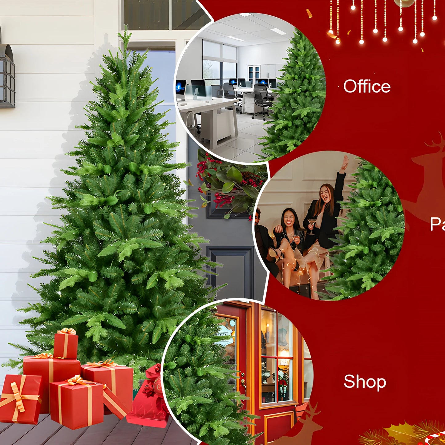 5ft / 6ft / 7ft Pre-lit Artificial Christmas Tree Automatic Open PE/PVC Mixed Flocking Xmas Tree LEDS Lights Xmas Ornaments by Anti Spier