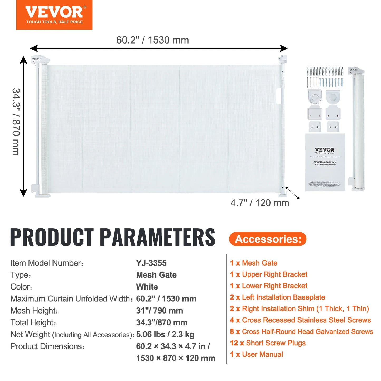 VEVOR Retractable Baby Gate Tall Mesh Baby Gate Extends up to Wide Retractable Gate for Kids or Pets Retractable Dog Gates by Anti Spier
