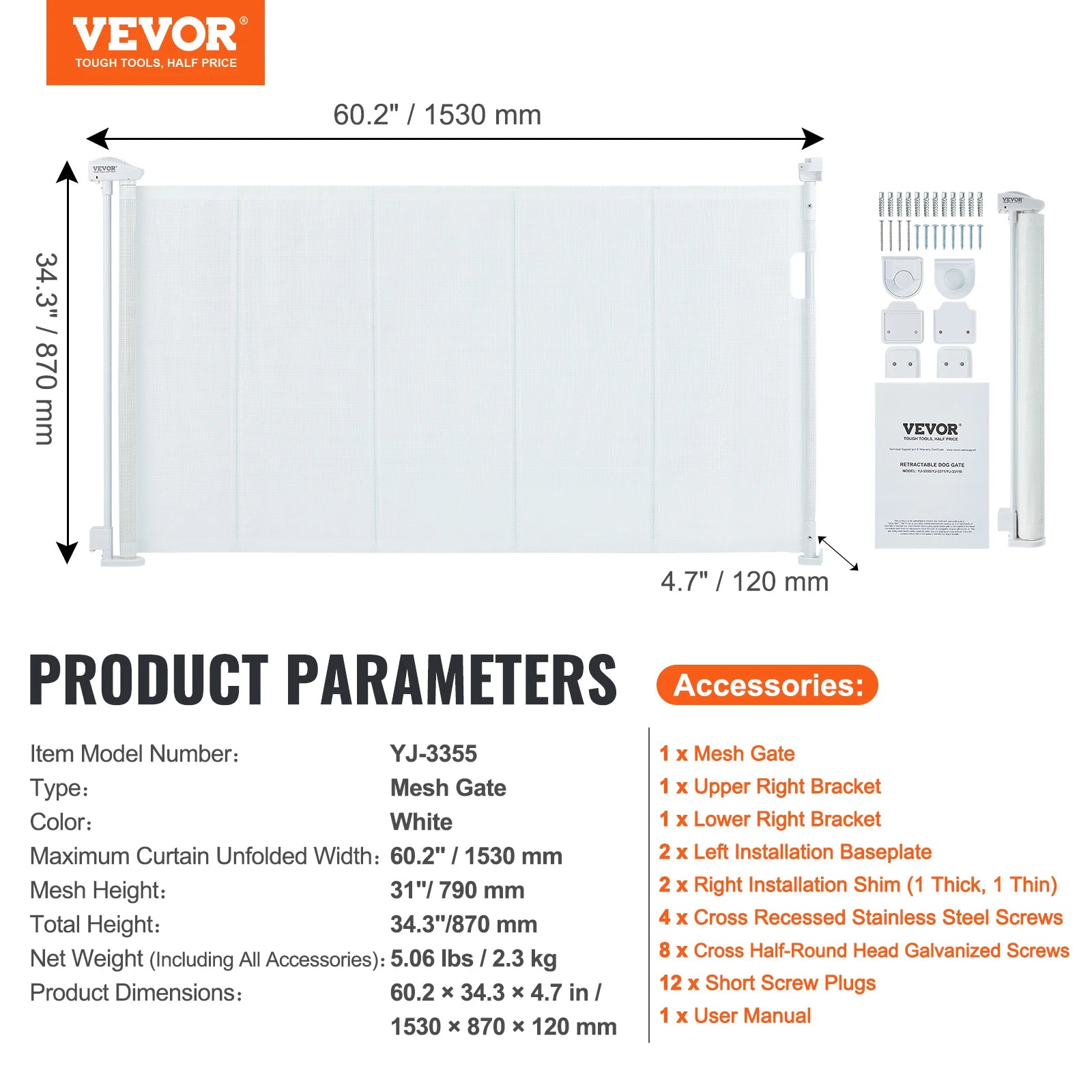 VEVOR Retractable Baby Gate Tall Mesh Baby Gate Extends up to Wide Retractable Gate for Kids or Pets Retractable Dog Gates by Anti Spier