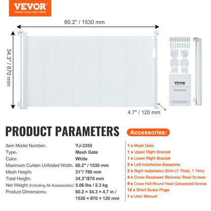 VEVOR Retractable Baby Gate Tall Mesh Baby Gate Extends up to Wide Retractable Gate for Kids or Pets Retractable Dog Gates by Anti Spier