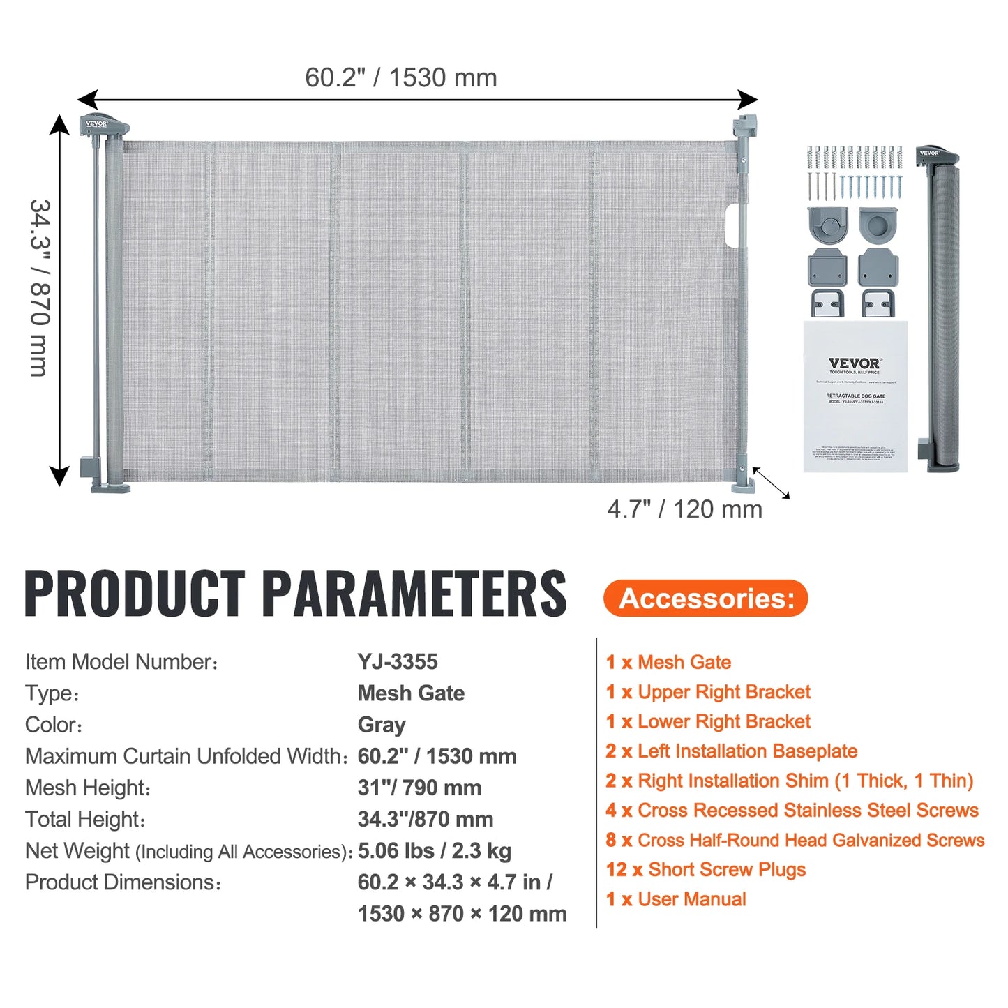 VEVOR Retractable Baby Gate Tall Mesh Baby Gate Extends up to Wide Retractable Gate for Kids or Pets Retractable Dog Gates by Anti Spier