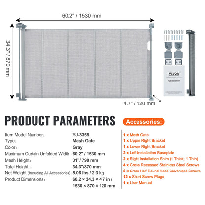 VEVOR Retractable Baby Gate Tall Mesh Baby Gate Extends up to Wide Retractable Gate for Kids or Pets Retractable Dog Gates by Anti Spier