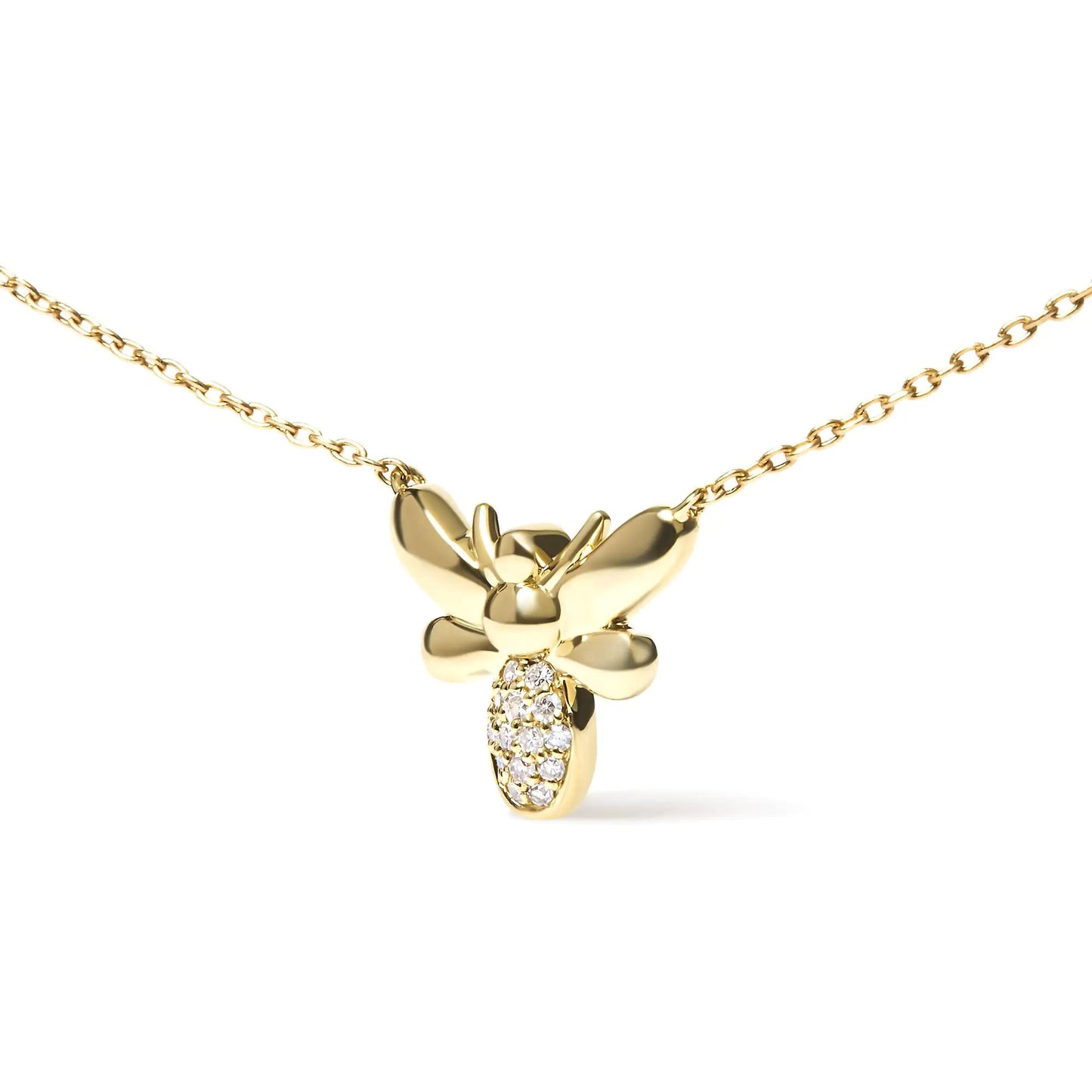 10K Yellow Gold Diamond Accented Bumble Bee Pendant 18" Inch Necklace (H-I Color, I1-I2 Clarity) by Anti Spier
