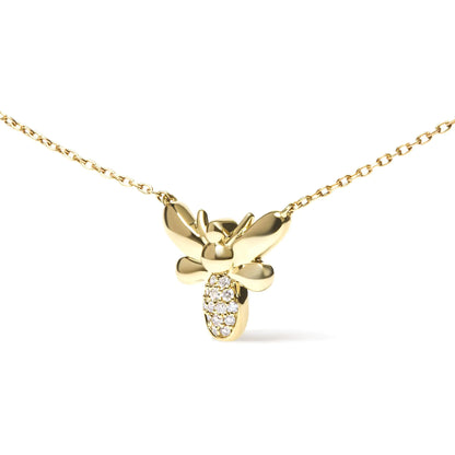 10K Yellow Gold Diamond Accented Bumble Bee Pendant 18" Inch Necklace (H-I Color, I1-I2 Clarity) by Anti Spier