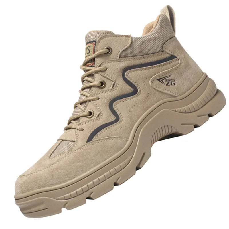Reflective Strip Design Safety Work Shoes For Men Cow Suede Leather Indestructible Construction Boots Steel Toe Male Footwear by Anti Spier
