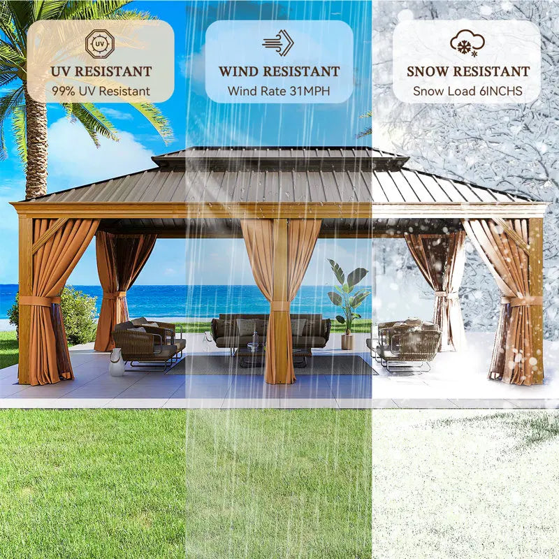 20Ft. W x 12Ft. D Outdoor Cedar Framed Gazebo with Steel Hardtop Permanent Wooden Finished Pavilion by Anti Spier