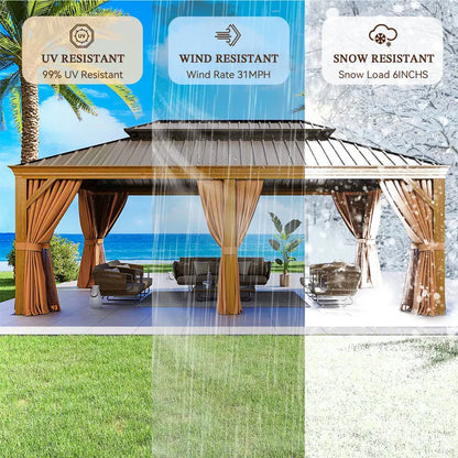 20Ft. W x 12Ft. D Outdoor Cedar Framed Gazebo with Steel Hardtop Permanent Wooden Finished Pavilion by Anti Spier